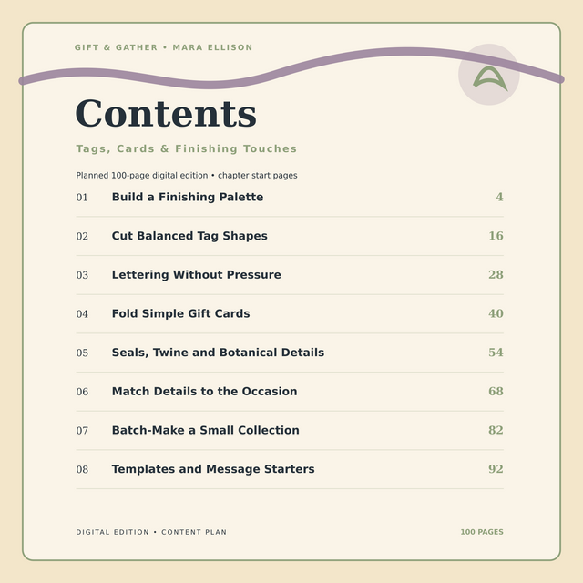 Sample page of Tags, Cards &  Finishing Touches, a GIFT & GATHER digital guide.