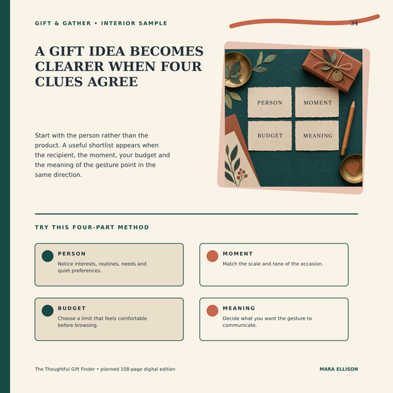 Sample teaching page from The Thoughtful Gift Finder.